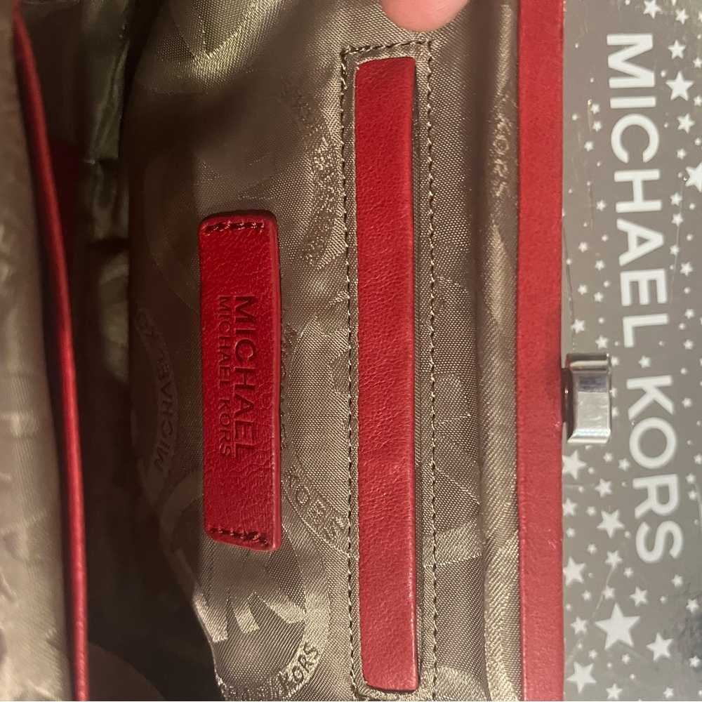 Michael Kors Scarlet Satin Clutch - Picture 7 of 8